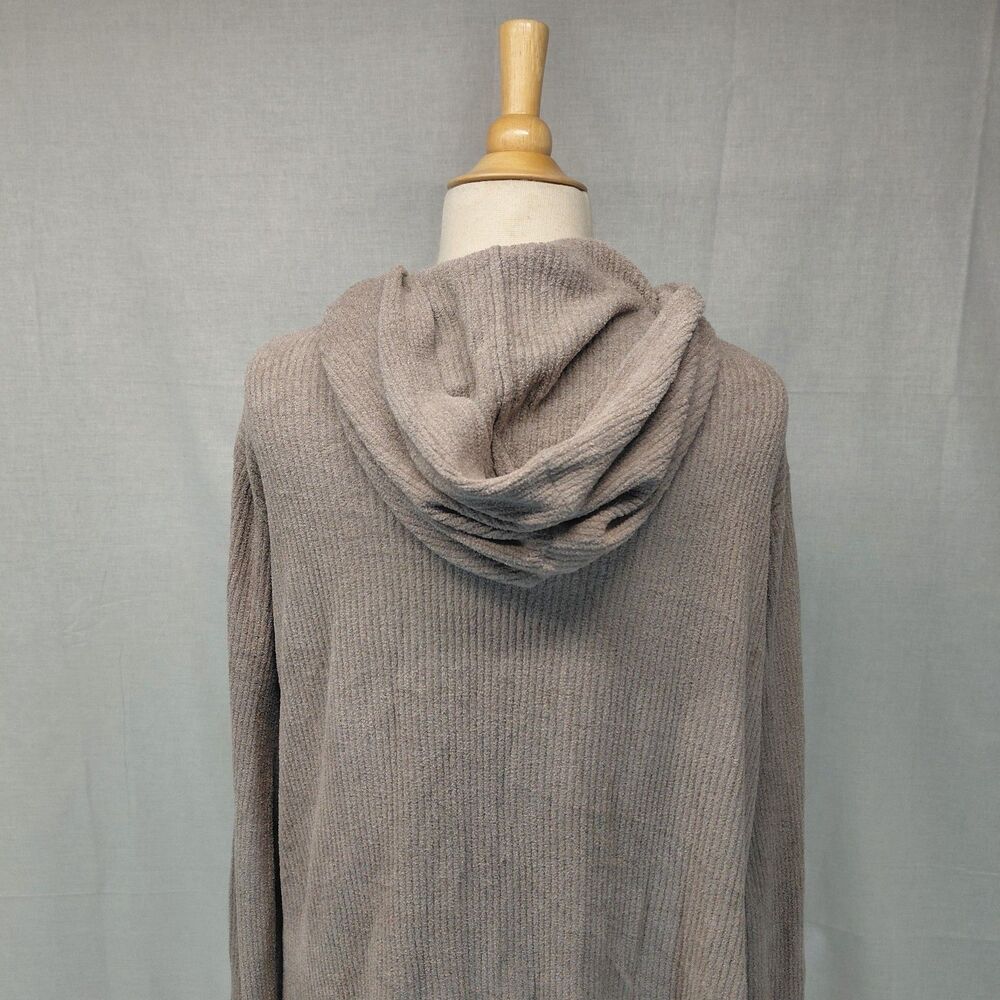 Barefoot Dreams CozyChic Ultra Lite taupe hooded open front cardigan SZ 3XL - Picture 9 of 11